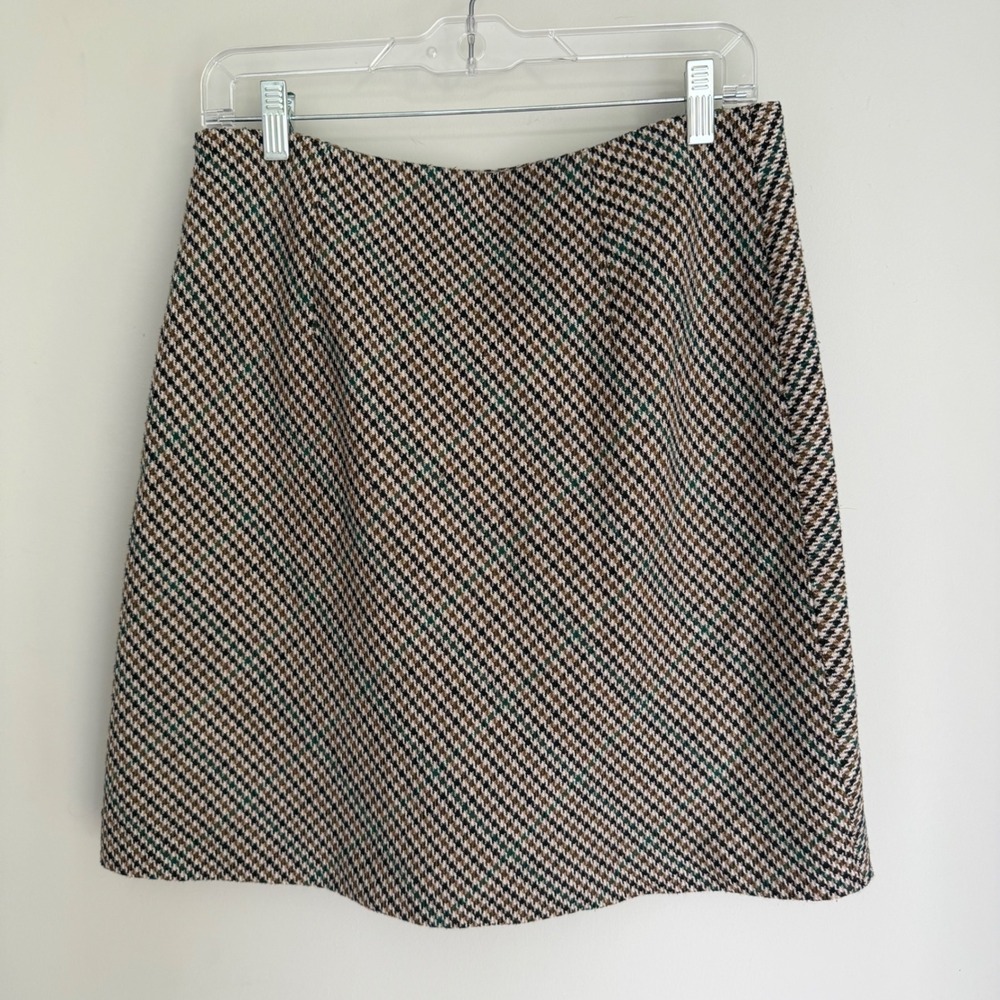 Contemporaine Par Simons Wool Houndstooth Tweed A-Line Skirt Academia Preppy 6